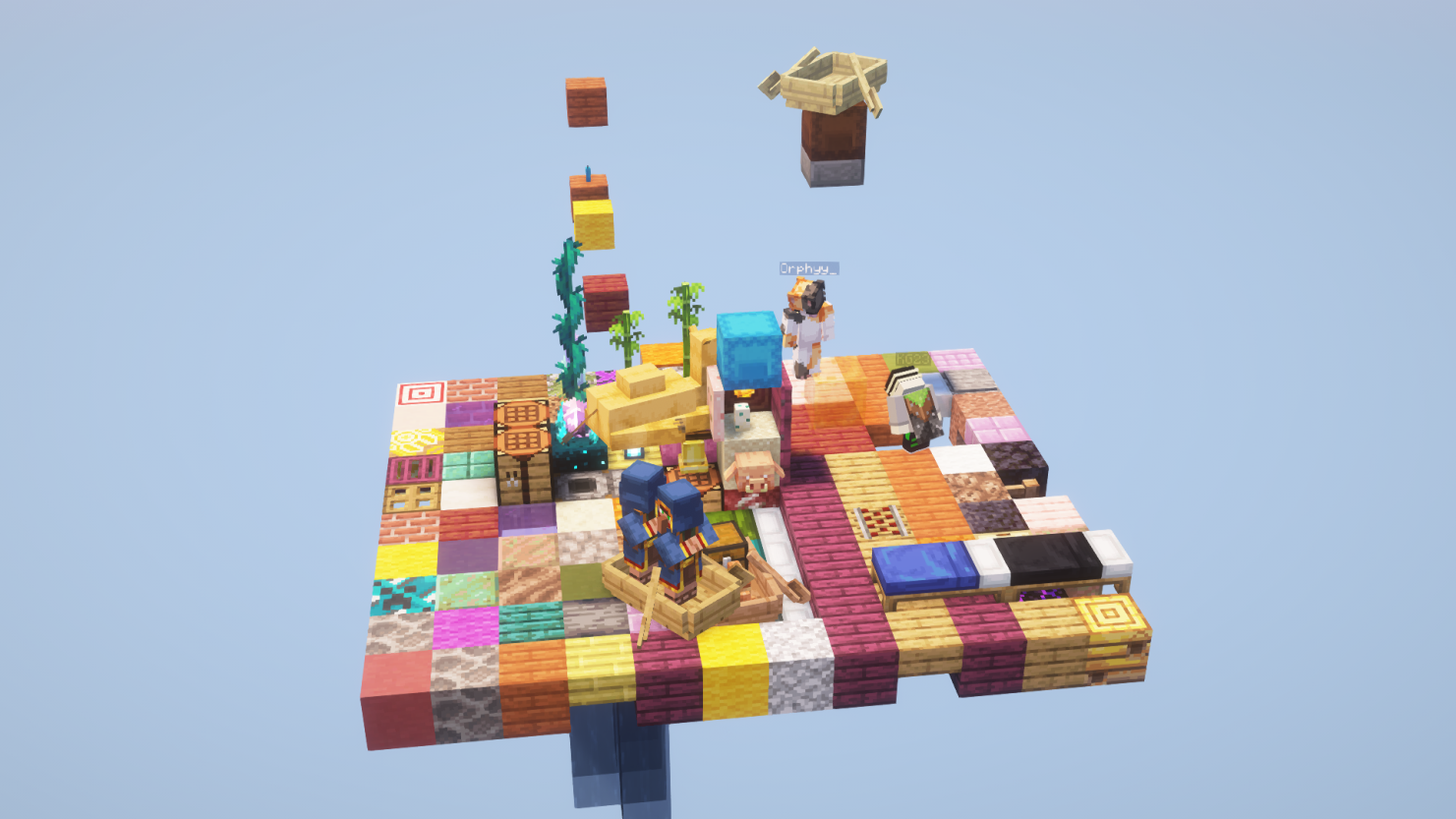 Floating farm island with crops and animals